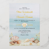 Beach Ocean Wedding Elegant Gold Folie Uitnodiging (Voorkant)