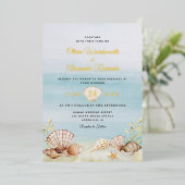 Beach Ocean Wedding Elegant Gold Folie Uitnodiging (Staand Voorkant)
