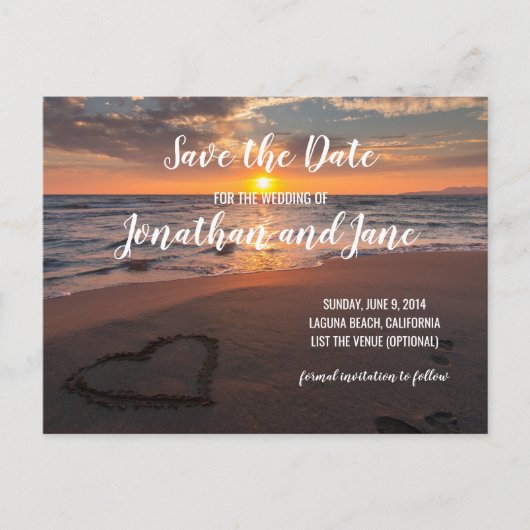 Beach Ocean Wedding Heart Save the Date Aankondigingskaart (Voorkant)