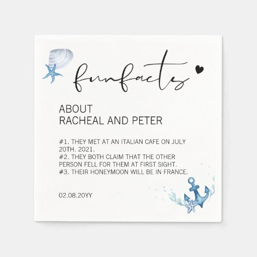 Beach Ocean Wedding Script Simple Fun Facts Servet (Voorkant)