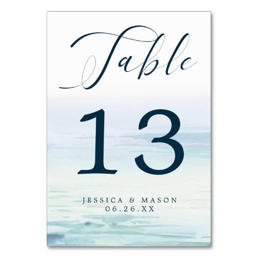 Beach Ocean Wedding Table Numbers Pedestal Sign Kaart (Voorkant)