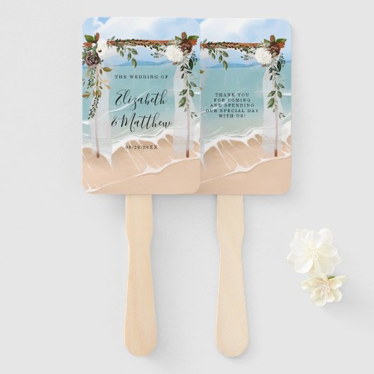 Beach Ocean White Canopy Marsala Floral Wedding Handwaaier (Voorkant en achterkant)