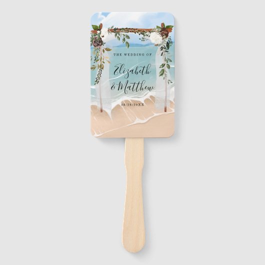 Beach Ocean White Canopy Marsala Floral Wedding Handwaaier (Voorkant)