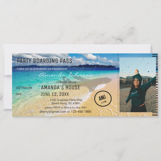 Beach - Ocean with Photo & Plane Afstuderen Kaart (Voorkant)