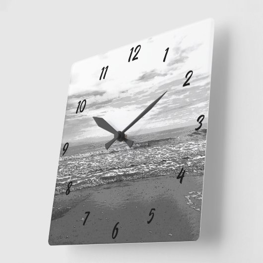 Beach Ocean Zee Abstract Zwart Wit Eenvoudig Schil Vierkante Klok (Hoek)