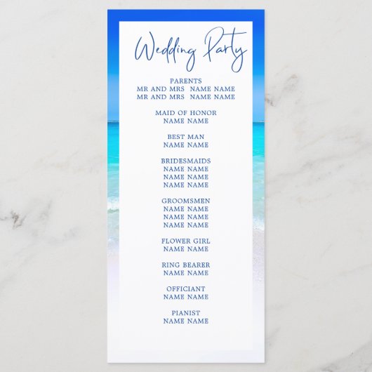 Beach Ocean Zee Blue Tropical Summer Weddenschap Programmakaart (Achterkant)