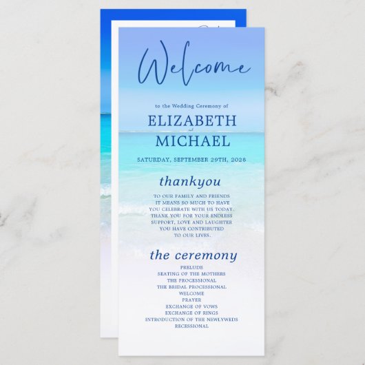 Beach Ocean Zee Blue Tropical Summer Weddenschap Programmakaart (Voorkant / Achterkant)