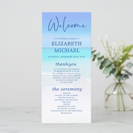 Beach Ocean Zee Blue Tropical Summer Weddenschap Programmakaart (Staand voorkant)