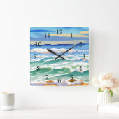 Beach Ocean Zee Design 300 blauw groen Vierkante Klok (Huis)