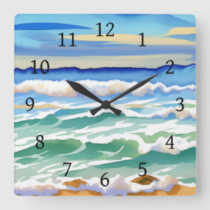 Beach Ocean Zee Design 300 blauw groen Vierkante Klok
