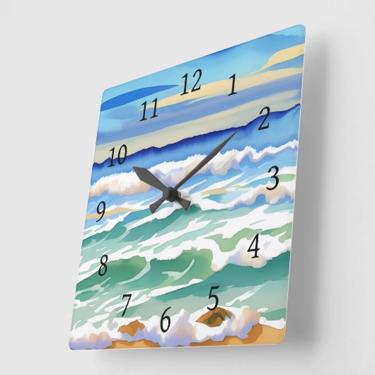 Beach Ocean Zee Design 300 blauw groen Vierkante Klok (Hoek)