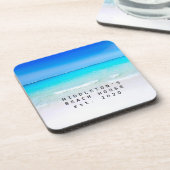 Beach Ocean Zee en Sand Blue Aqua Personal Family Bier Onderzetter (Linkerzijde)