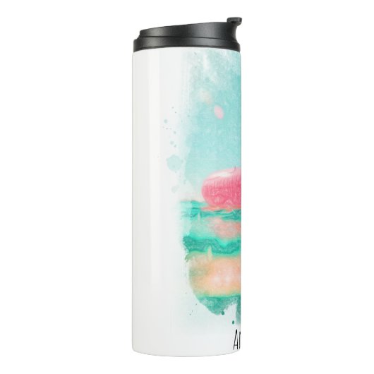 *~* Beach Ocean Zee Nautical Artsy Flamingo Speelg Thermosbeker (Gedraaid links)