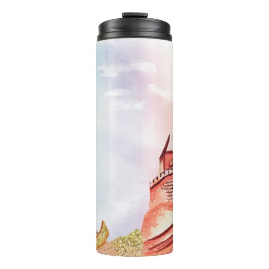 ~* Beach Ocean Zee Nautisch SandCastle Surf Board Thermosbeker (Voorkant)