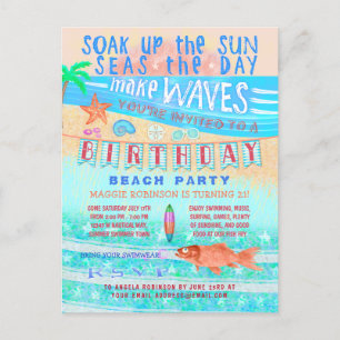 Beach of Pool Party Summer Fish Surf Swim Uitnodiging Briefkaart