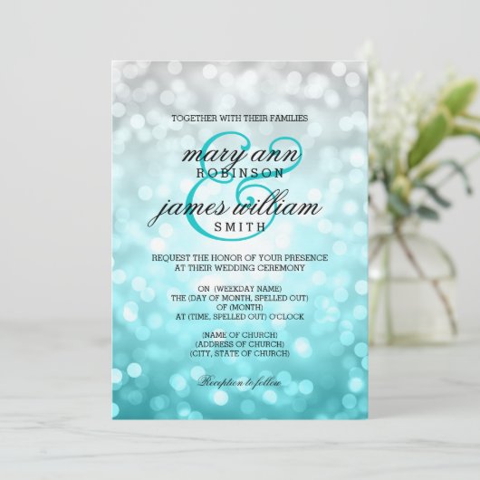 Beach Ombre Bokeh Lights Elegante bruiloft Kaart (Staand voorkant)