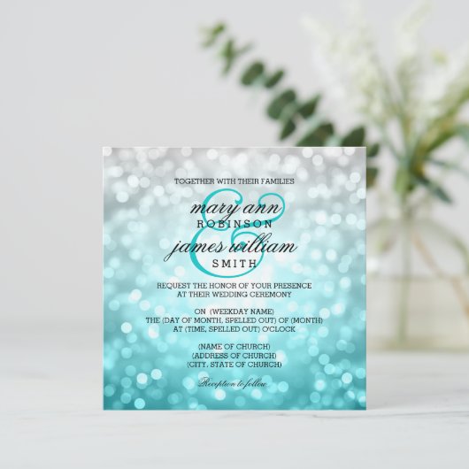 Beach Ombre Bokeh Lights Summer Wedding Kaart (Staand voorkant)