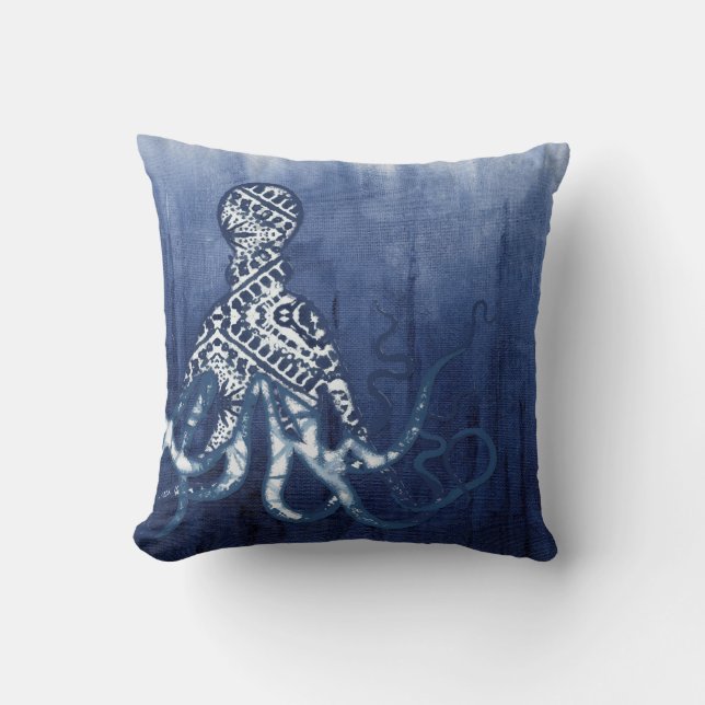Beach Ombre Waterverf Shibori Pattern Zee Octopus Kussen (Voorkant)