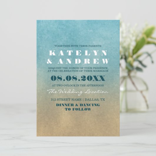 Beach Ombre Wedding Invitation Kaart (Staand voorkant)