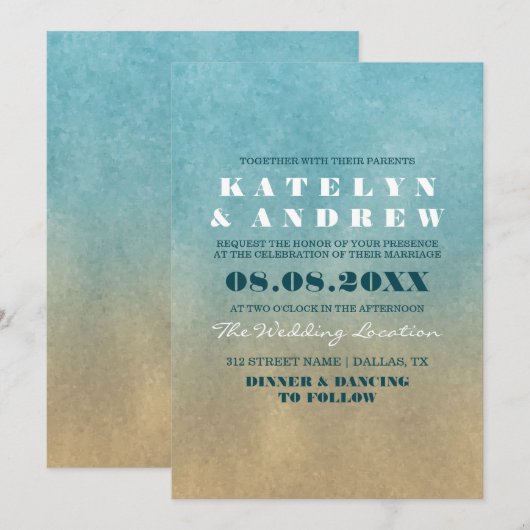 Beach Ombre Wedding Invitation Kaart (Voorkant / Achterkant)