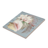 Beach Orchid Floral Conch Seashell Dusty Blue Wood Tegeltje (Zijkant)