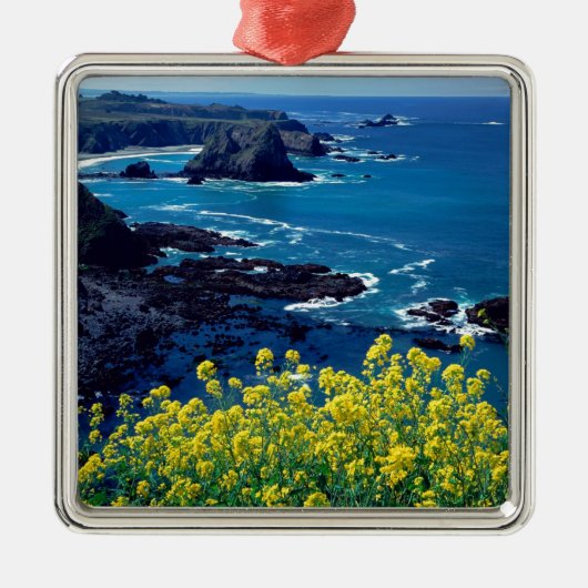 Beach Pacific Coastline Wildbloemen Mendocino Metalen Ornament (Voorkant)