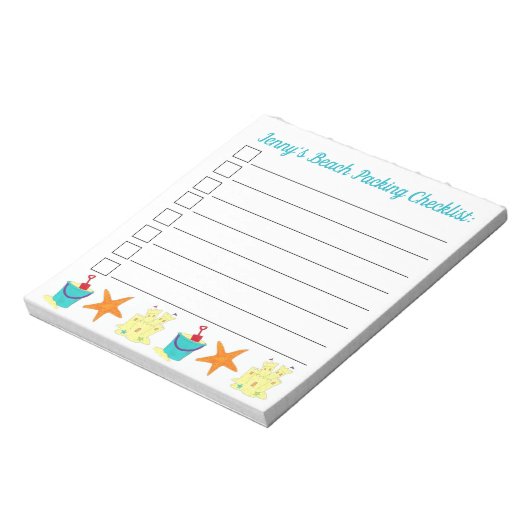 Beach Packing Vacking Checklist Sandcastle Bucket Notitieblok (Linkerzijde)