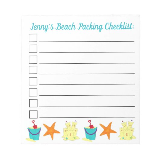 Beach Packing Vacking Checklist Sandcastle Bucket Notitieblok (Voorkant)