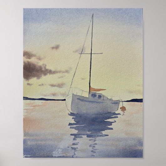 Beach painting with a boat Watercolor  Poster (Voorkant)