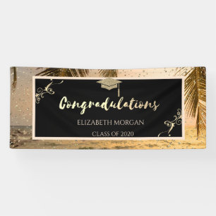 Beach Palm Glitter Afstudeerhoed, Confetti Spandoek