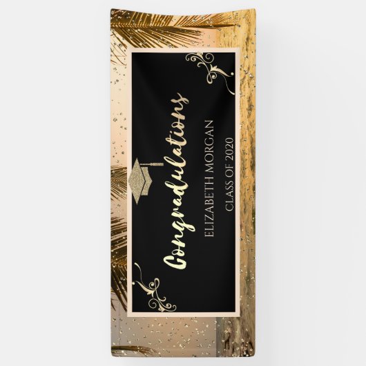 Beach Palm Glitter Afstuderen Pet, Confetti Spandoek (Verticaal)