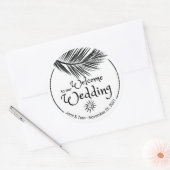 Beach Palm Leaf Black and White Weduwen Welcome Ronde Sticker (Envelop)