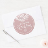 Beach Palm Leaf Dusty Roos Weddenschap Welkom Ronde Sticker (Envelop)