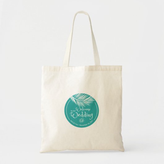 Beach Palm Leaf Turqoise Weduwwelkomsttas Tote Bag (Voorkant)