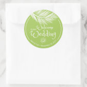 Beach Palm Leaf Yellow Green Weddenschap Welcome Ronde Sticker (Tas)