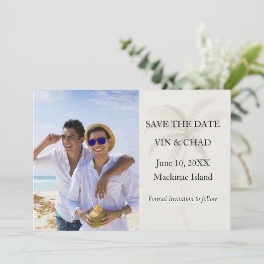 Beach Palm Photo Save the Date (Staand voorkant)