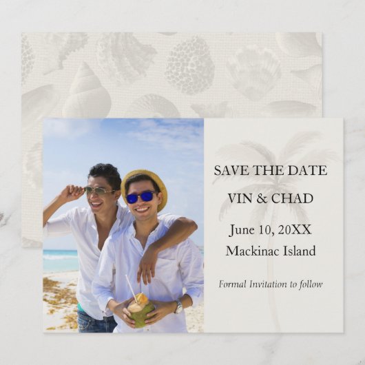 Beach Palm Photo Save the Date (Voorkant / Achterkant)