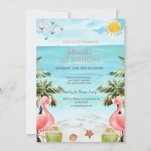 Beach Palm Roze Flamingo's Cocktail 1e Kaart (Voorkant)