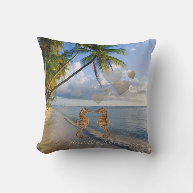 Beach, Palm, Seapaarden in Love - Personated Kussen (Voorkant)
