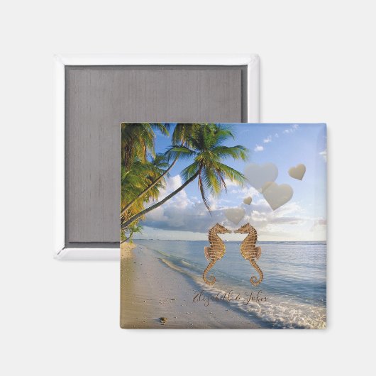 Beach, Palm, Seapaarden in Love - Personated Magneet (Voorkant / Achterkant)