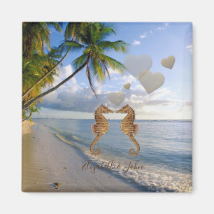 Beach, Palm, Seapaarden in Love - Personated Magneet
