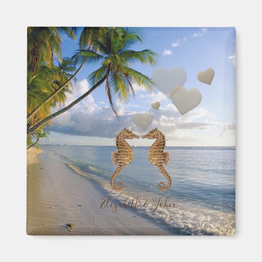 Beach, Palm, Seapaarden in Love - Personated Magneet (Voorkant)