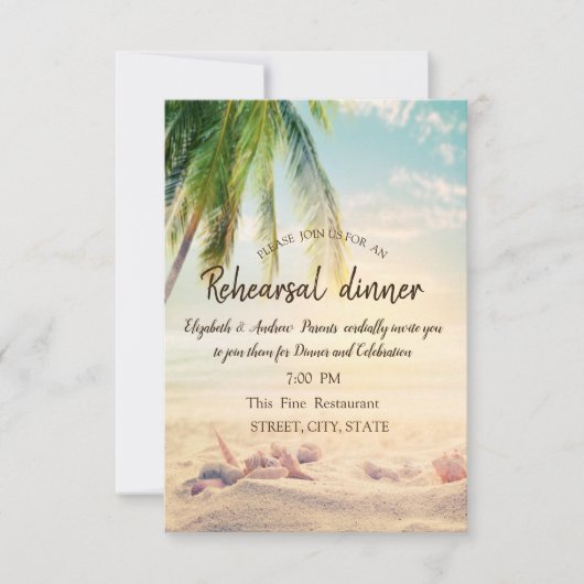 Beach, Palm, Seastar, Seashell repesal Dinner Kaart (Voorkant)