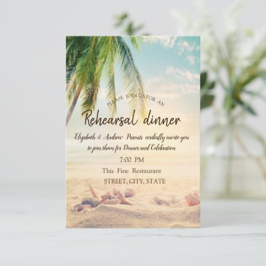 Beach, Palm, Seastar, Seashell repesal Dinner Kaart (Staand voorkant)