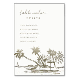 Beach Palm Sketch Bleek Gold Wedding Seating Chart Kaart