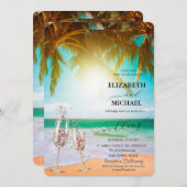 Beach, Palm, Sun, lampjes, Glass Script Weddenscha Kaart (Voorkant / Achterkant)