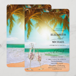 Beach, Palm, Sun, lampjes, Glass Script Weddenscha Kaart