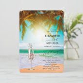 Beach, Palm, Sun, String lampjes, Glass Script Wed Kaart (Staand voorkant)