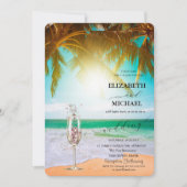 Beach, Palm, Sun, String lampjes, Glass Script Wed Kaart (Voorkant)