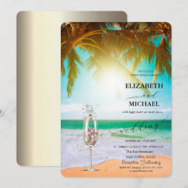 Beach, Palm, Sun, String lampjes, Glass Script Wed Kaart